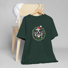 Load image into Gallery viewer, Christmas Boston Terrier Dog Wreath T-Shirt, Holiday Bostie Shirt, Funny Xmas Tee, Unisex Gift, Dog Lover Apparel, Festive Casual Wear