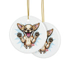 Happy Jumping Chihuahua Ceramic Ornament | Double-Sided Printed Round Ornament