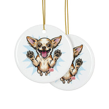 Load image into Gallery viewer, Happy Jumping Chihuahua Ceramic Ornament | Double-Sided Printed Round Ornament