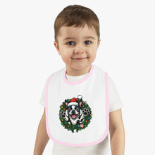 Load image into Gallery viewer, Baby Bib with Boston Terrier Holiday Design, Cute Christmas Bib, Baby Feeding Bib, Holiday Gift for New Parents, Bostie Lover Bib