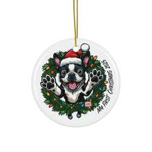 Load image into Gallery viewer, Festive Boston Terrier Ceramic Ornaments, Personalized Dog Holiday Keepsakes, Christmas Decor, Unique Gift for Dog Lovers