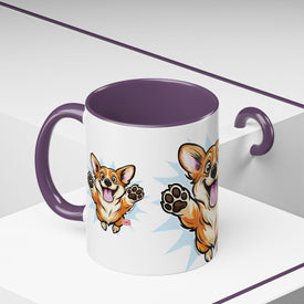 Excited Leaping Corgi  Accent Coffee Mug - Cute Dog Lover Gift (11oz)