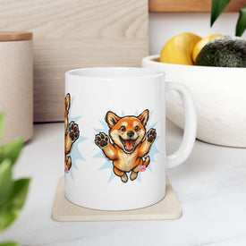 Happy Jumping Shiba Inu Mug | Cute Dog Illustration Ceramic Mug