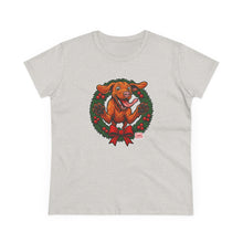 Load image into Gallery viewer, Festive Vizsla Dog Lover's Tee, Cute Animal T-Shirt, Holiday Gift, Casual Wear, Fun Christmas Design, Wreath Print Top