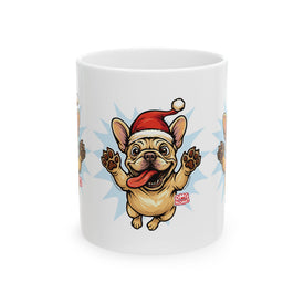 Festive French Bulldog Mug: Holiday Gift, Cute Dog Lover Mug, Christmas Drinkware, Fun Pet-Themed Coffee Cup, Animal Lover Present