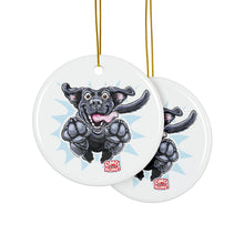Load image into Gallery viewer, Playful Black Lab Jumping Illustration Ceramic Ornament | Double-Sided