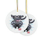 Playful Black Lab Jumping Illustration Ceramic Ornament | Double-Sided