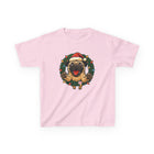 Festive Kids Tee with Pug in Santa Wreath, Christmas Shirt, Holiday Apparel, Cute Kids Clothing, Gift for Dog Lovers, Winter Fun Tee