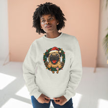 Load image into Gallery viewer, Festive Pug Sweatshirt, Unisex Crewneck, Holiday Gift, Dog Lover Apparel, Christmas Sweater, Cozy Winter Wear