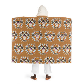 Hooded Sherpa Happy Leaping Corgi Fleece Blanket