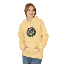 Load image into Gallery viewer, Festive Boston Terrier Wreath Design Hoodie - Cozy Winter Apparel, Gift for Her, Holiday Essentials, Warm Fleece, Casual Wear
