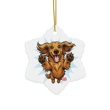 Load image into Gallery viewer, Happy Jumping Dachshund Ornament | Ceramic 2-Side Print