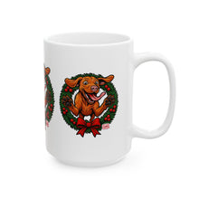 Load image into Gallery viewer, Festive Vizsla Dog Mug, Christmas Gift for Pet Lovers, Holiday Ceramic Cup, Cute Dog Art, Wreath Design