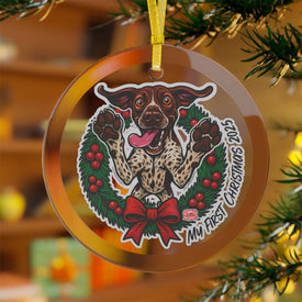 German Shorthaired Pointer First Christmas Glass Ornament | Happy GSP