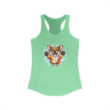Load image into Gallery viewer, Cute Leaping Corgi Racerback Tank | Playful Happy Corgi Design