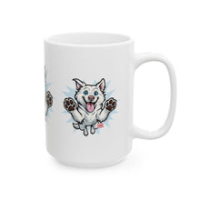 Load image into Gallery viewer, Mug - Happy White Husky Dog in Mid Leap Ceramic Mug (11oz, 15oz)