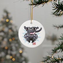 Load image into Gallery viewer, Playful Black Lab Jumping Illustration Ceramic Ornament | Double-Sided