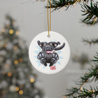 Playful Black Lab Jumping Illustration Ceramic Ornament | Double-Sided