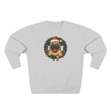 Load image into Gallery viewer, Festive Pug Sweatshirt, Unisex Crewneck, Holiday Gift, Dog Lover Apparel, Christmas Sweater, Cozy Winter Wear
