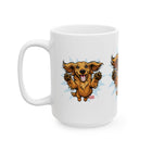 Happy Leaping Longhaired Dachshund Illustration Mug | Ceramic Coffee Cup