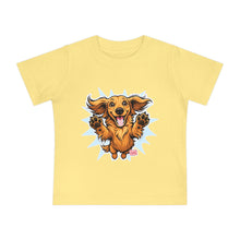 Load image into Gallery viewer, Happy Dachshund Puppy Baby T-Shirt | Cute Dog Graphic, Playful Paws