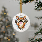 Happy Corgi Illustration Ceramic Ornament | Double-Sided