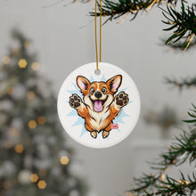 Load image into Gallery viewer, Happy Corgi Illustration Ceramic Ornament | Double-Sided