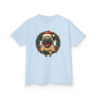 Festive Kids Tee with Pug in Santa Wreath, Christmas Shirt, Holiday Apparel, Cute Kids Clothing, Gift for Dog Lovers, Winter Fun Tee