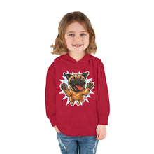 Load image into Gallery viewer, Adorable Toddler Fleece Hoodie with Playful Pug Design, Kids Pullover, Cute Dog Sweater, Pet Lover Gift, Cozy Toddler Apparel