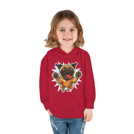 Adorable Toddler Fleece Hoodie with Playful Pug Design, Kids Pullover, Cute Dog Sweater, Pet Lover Gift, Cozy Toddler Apparel