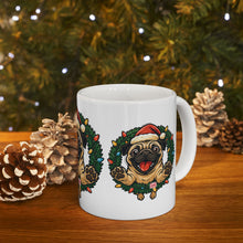 Load image into Gallery viewer, Festive Pug Ceramic Mug - Holiday Gift, Cute Pet Lover Mug, Christmas Mug, Coffee Cup, Dog-Themed Drinkware