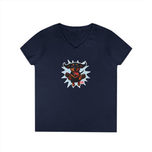 Load image into Gallery viewer, Vibrant Ladies' V-Neck T-Shirt with Happy Dachshund Design, Casual Wear, Gift for Her, Fun Graphic Tee, Everyday Comfort
