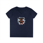 Vibrant Ladies' V-Neck T-Shirt with Happy Dachshund Design, Casual Wear, Gift for Her, Fun Graphic Tee, Everyday Comfort