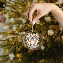 Load image into Gallery viewer, Happy Leaping Corgi My First Christmas 2025 Glass Ornament | Personalized Pet Holiday