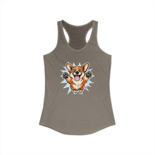 Load image into Gallery viewer, Cute Leaping Corgi Racerback Tank | Playful Happy Corgi Design