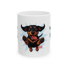 Load image into Gallery viewer, Playful Dachshund Ceramic Mug - Perfect Gift for Dog Lovers, Coffee Mug, Pet Owner Gift, Animal Lover Mug, Funny Dog Mug