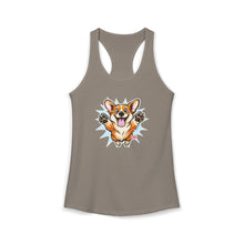 Load image into Gallery viewer, Cute Leaping Corgi Racerback Tank | Playful Happy Corgi Design