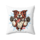 Red Border Collie Dog Lover's Square Pillow, Cute Pet Decor, Animal Gift, Throw Pillow for Home, Dog Art Cushion