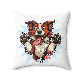 Red Border Collie Dog Lover's Square Pillow, Cute Pet Decor, Animal Gift, Throw Pillow for Home, Dog Art Cushion