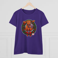 Load image into Gallery viewer, Festive Vizsla Dog Lover's Tee, Cute Animal T-Shirt, Holiday Gift, Casual Wear, Fun Christmas Design, Wreath Print Top
