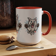 Load image into Gallery viewer, Happy White Husky Accent Coffee Mug | Cute Jumping Dog Paw Print Design (11/15 oz)