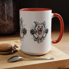 Happy White Husky Accent Coffee Mug | Cute Jumping Dog Paw Print Design (11/15 oz)