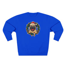 Load image into Gallery viewer, Festive Pug Sweatshirt, Unisex Crewneck, Holiday Gift, Dog Lover Apparel, Christmas Sweater, Cozy Winter Wear