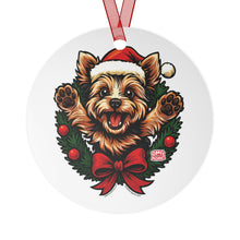 Load image into Gallery viewer, Festive Yorkie Dog Metal Ornament, Personalized Holiday Decoration, Pet Lover Gift, Christmas Tree Decor, Cute Puppy Keepsake