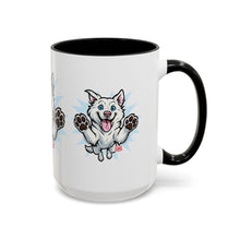 Load image into Gallery viewer, Happy White Husky Accent Coffee Mug | Cute Jumping Dog Paw Print Design (11/15 oz)