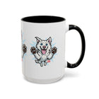 Happy White Husky Accent Coffee Mug | Cute Jumping Dog Paw Print Design (11/15 oz)