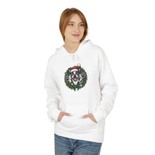 Load image into Gallery viewer, Festive Boston Terrier Wreath Design Hoodie - Cozy Winter Apparel, Gift for Her, Holiday Essentials, Warm Fleece, Casual Wear