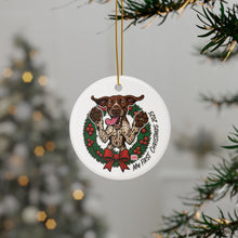 Load image into Gallery viewer, Playful German Shorthaired Pointer Puppy Wreath Ceramic Ornament | My First Christmas 2025