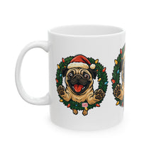 Load image into Gallery viewer, Festive Pug Ceramic Mug - Holiday Gift, Cute Pet Lover Mug, Christmas Mug, Coffee Cup, Dog-Themed Drinkware