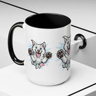 Happy White Husky Accent Coffee Mug | Cute Jumping Dog Paw Print Design (11/15 oz)